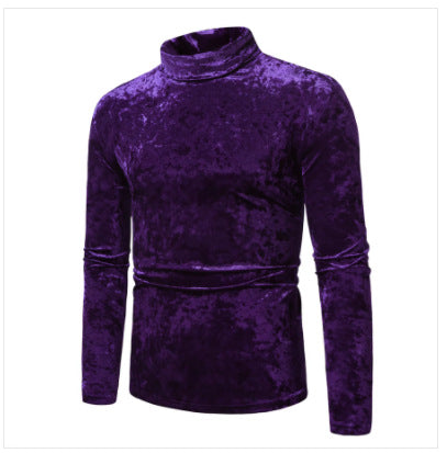 Men's figure-hugging velvet polo collar long sleeve shirt with stretch content Mune Fashion