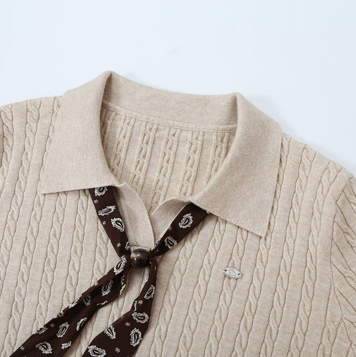 Women's knit sweater with turtleneck and decorative tie Mune Fashion