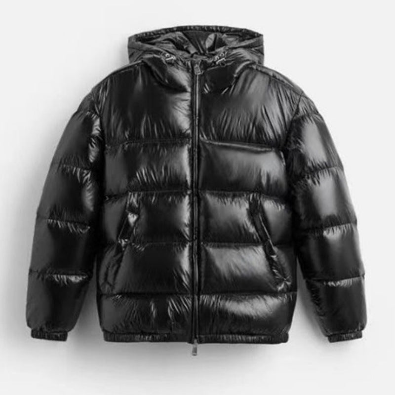 Men's quilted hooded jacket with glossy surface, warm synthetic filling and two-way zipper Mune Fashion