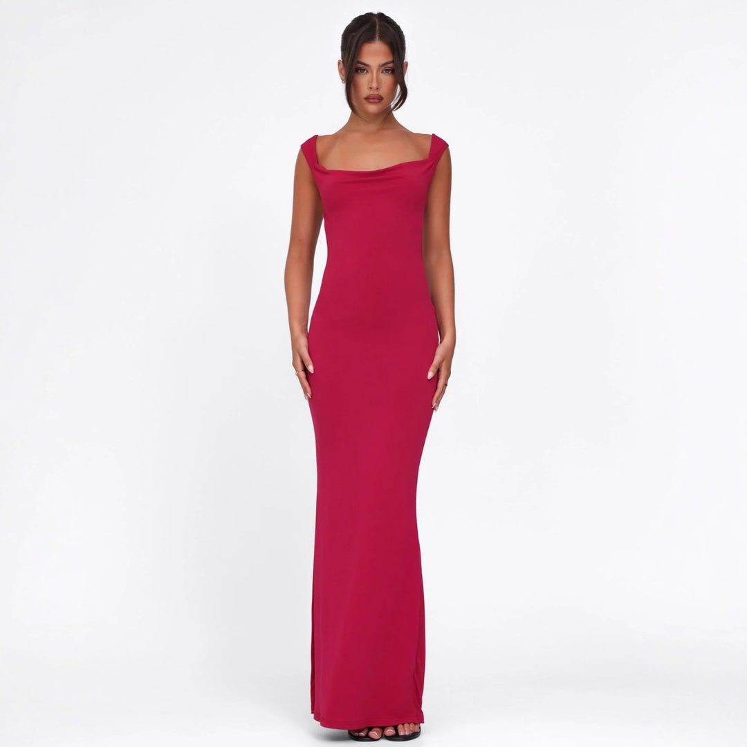 Women's body-hugging evening dress with square neckline and wide straps Mune Fashion