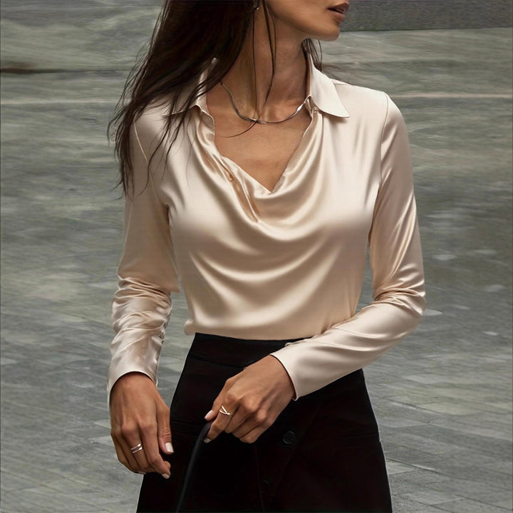 Women's satin blouse with waterfall collar and shirt collar Mune Fashion