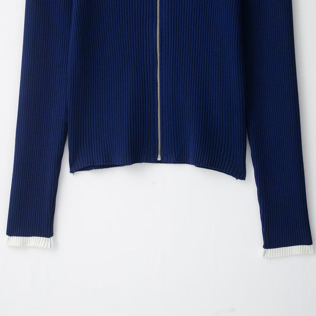 Women's ribbed cardigan with stand-up collar and full-length zipper Mune Fashion