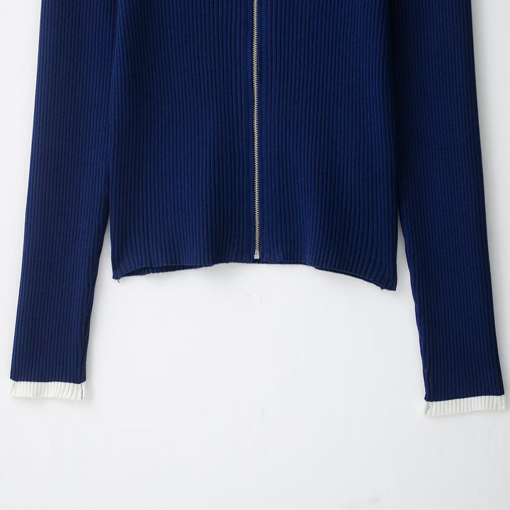Women's ribbed cardigan with stand-up collar and full-length zipper Mune Fashion