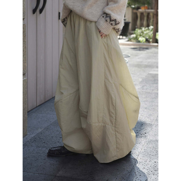 Women Wide Flared Maxi Skirt with Elastic Waistband and Side Pockets Mune Fashion