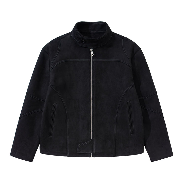 Men's short jacket in suede leather look with stand-up collar and distinctive dividing seam Mune Fashion