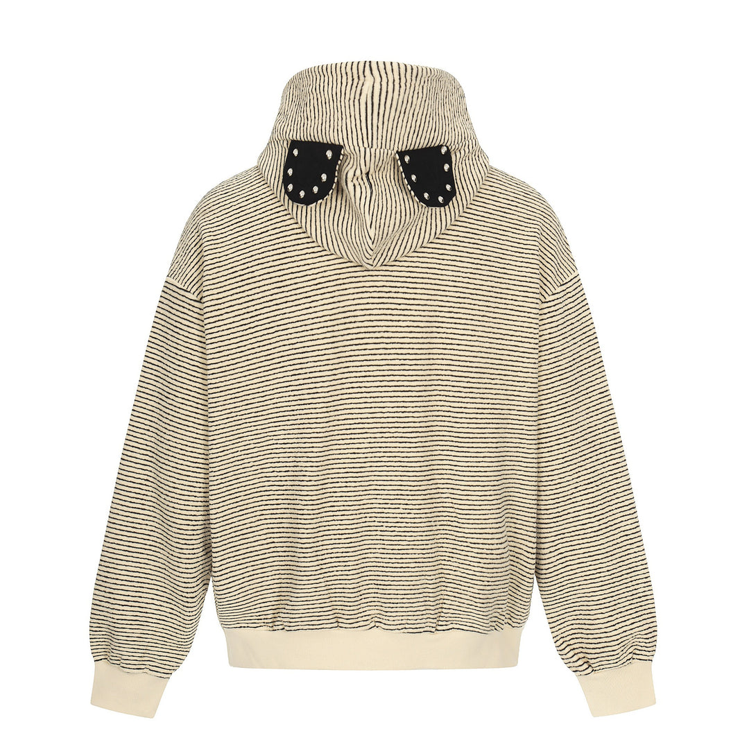 Unisex Striped Zip-Up Hoodie Sweatshirt with Textured Surface Mune Fashion