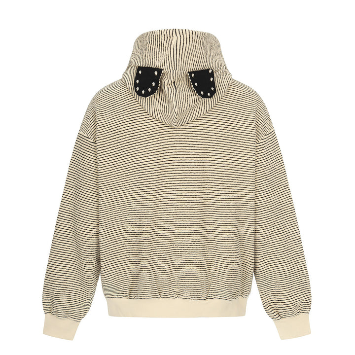 Unisex Striped Zip-Up Hoodie Sweatshirt with Textured Surface Mune Fashion
