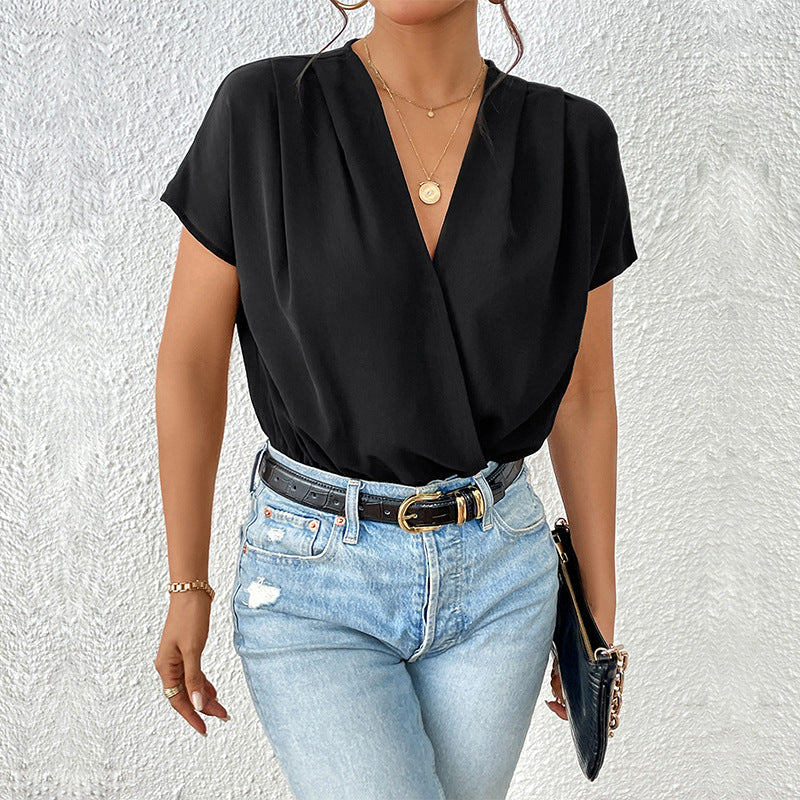 Ladies Body with Elegant Wrap Look and Short Sleeves Mune