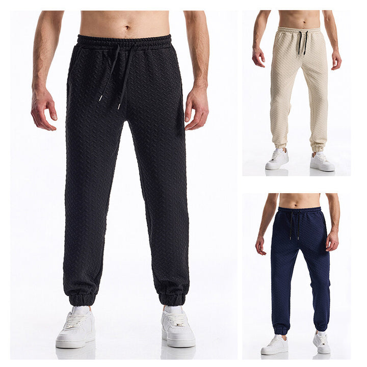 Men's Textured Casual Jogging Pants with Elastic Waistband, Drawstring and Ribbed Cuffs Mune Fashion