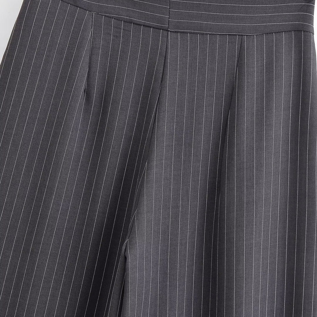 Women's palazzo pants with pinstripes, front segmented pleats, and high waistband Mune Fashion