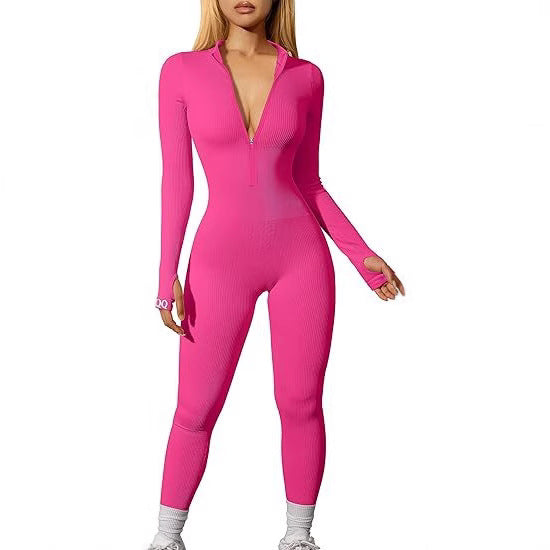Women's nano figure-hugging rib jumpsuit with high neckline, long sleeves and sculpting seam structure Mune Fashion