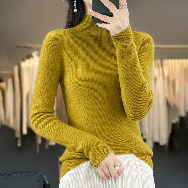 Women's Premium Fine Knit Mock Neck Sweater with Extra Long Sleeve Cuffs and Fine Ribbed Texture Mune Fashion