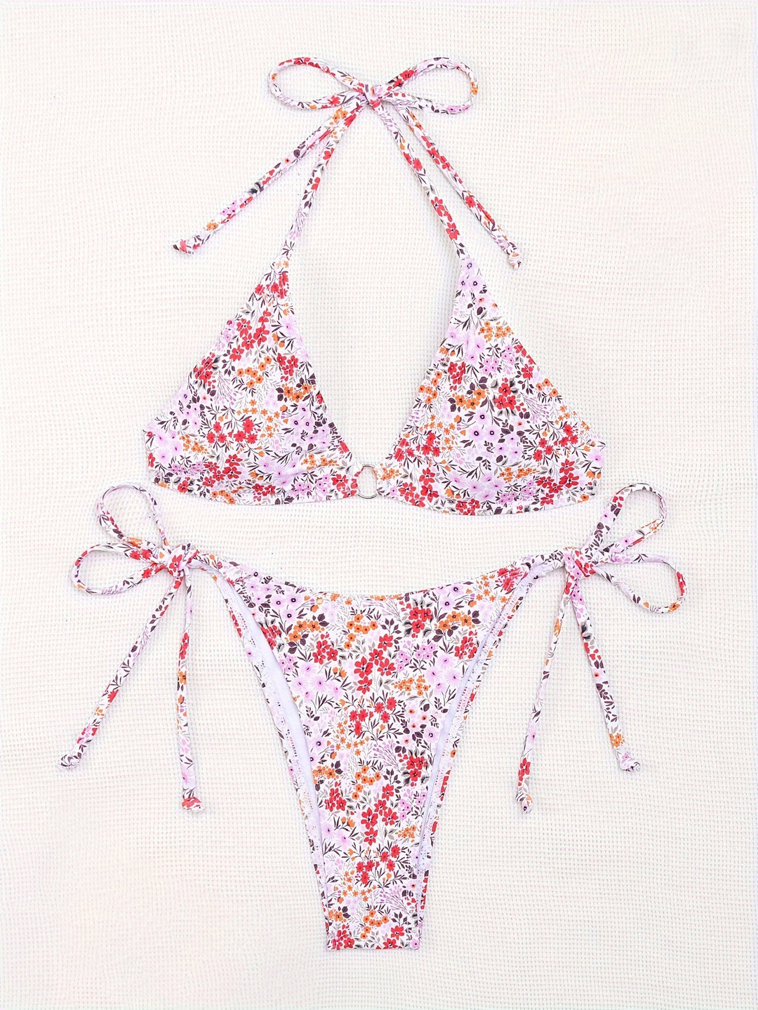 Women triangle bikini with floral pattern and adjustable ties Mune Fashion