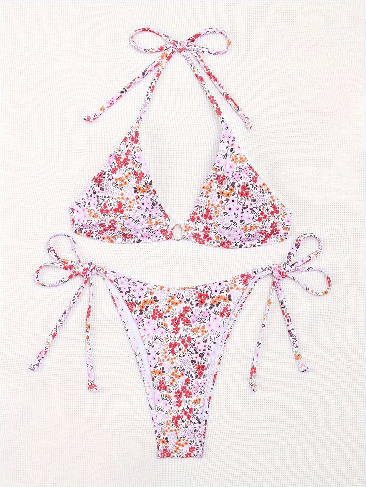 Women triangle bikini with floral pattern and adjustable ties Mune Fashion