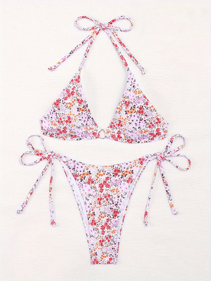 Women triangle bikini with floral pattern and adjustable ties Mune Fashion