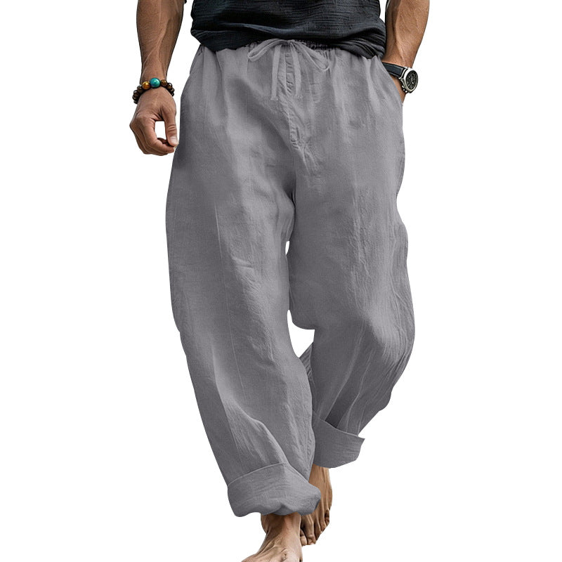 Men's Loose-Fit Linen Lounge Pants with Drawstring, Cuffed Hem and Pockets Mune Fashion