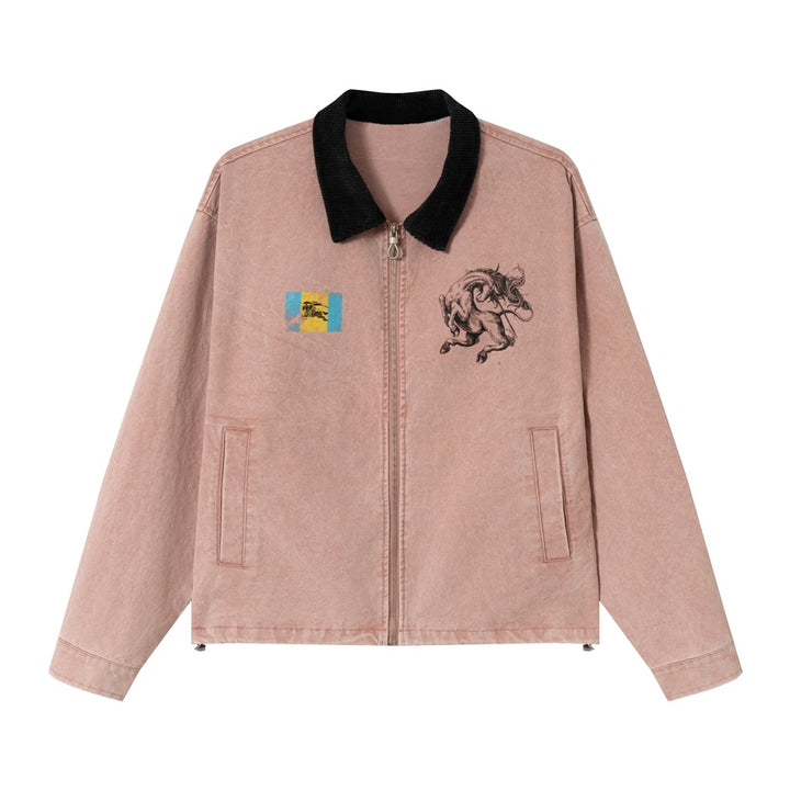 Unisex Boxy Blouson Jacket made of washed cotton twill with cord collar and print details Mune Fashion