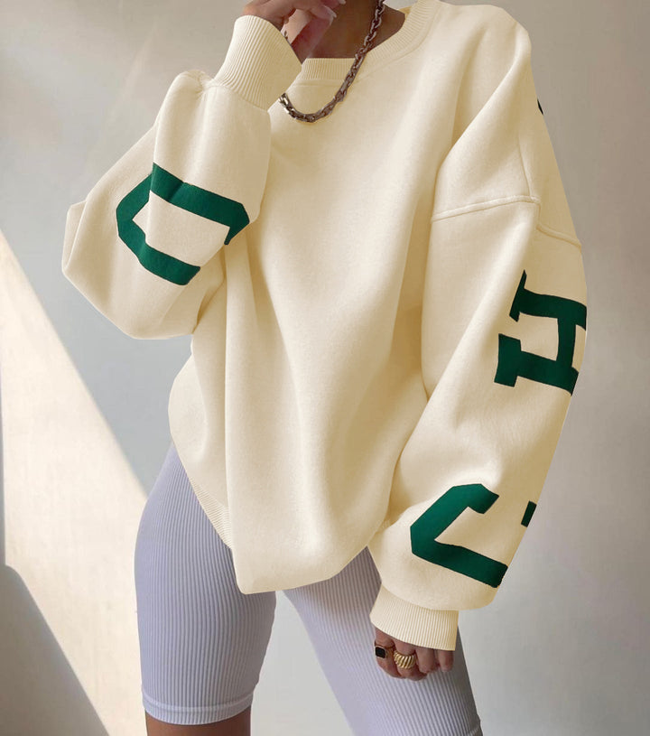 Women's Oversized Sweatshirt with Block Print Sleeves and Wide Drop Shoulder Cut Mune Fashion