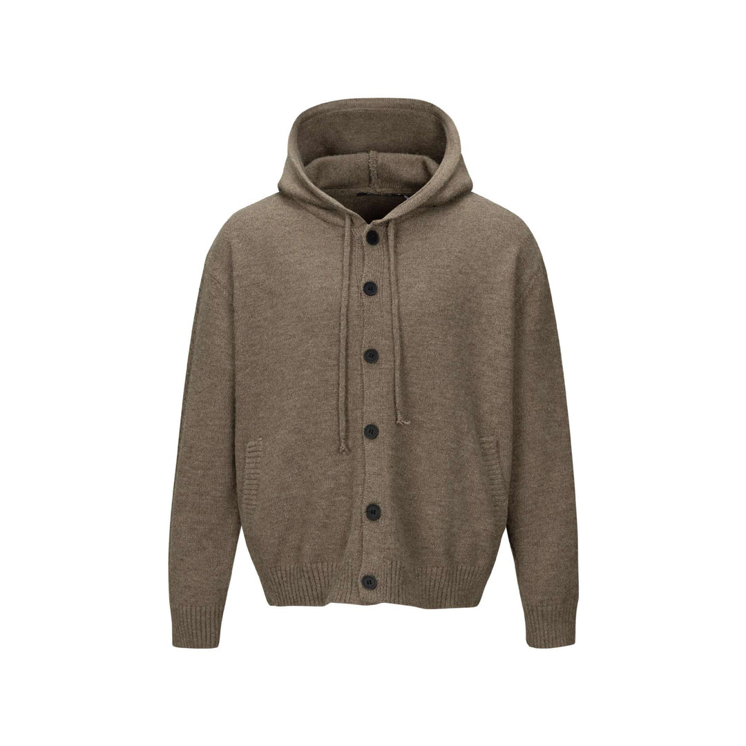 Unisex hooded cardigan with button placket, brushed knit texture and ribbed cuffs Mune Fashion