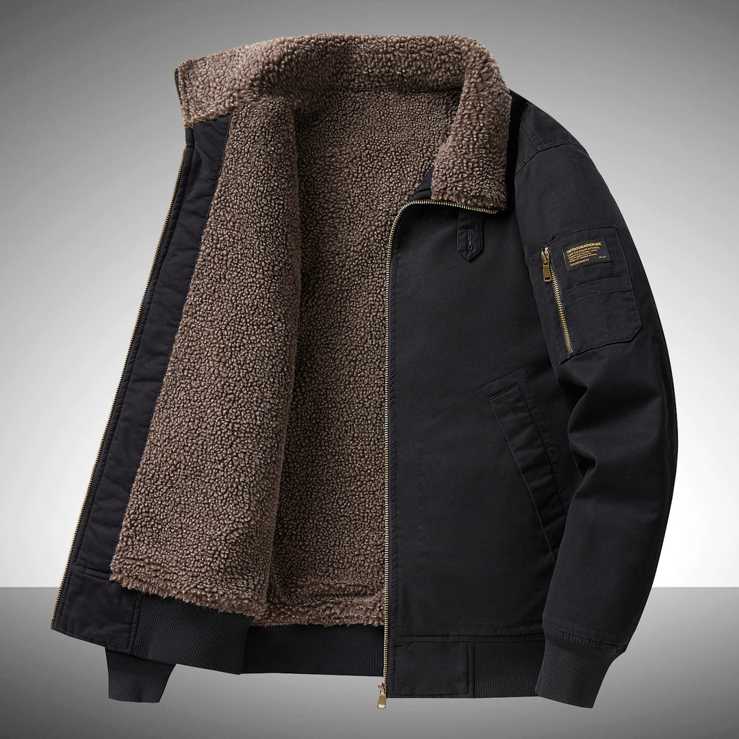 Men's  plush pile-lined utility flight jacket with zipped sleeve pocket and reinforced hand pockets Mune Fashion