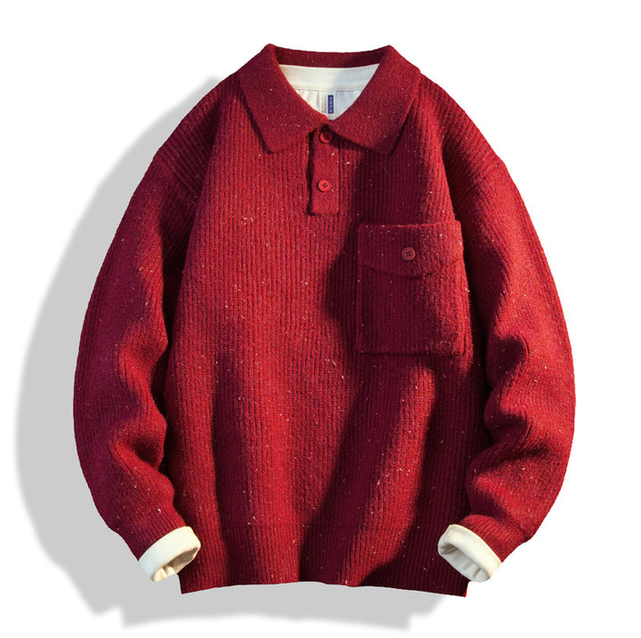 Men's Oversized Knit Polo with Chest Pocket & Ribbed Structure Mune Fashion