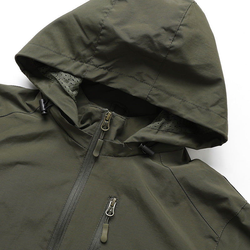 Men's Ultralight All-Weather Outdoor Jacket with Hood Breathable Mesh Lining and Zippered Pockets Mune Fashion