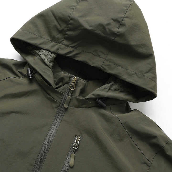 Men's Ultralight All-Weather Outdoor Jacket with Hood Breathable Mesh Lining and Zippered Pockets Mune Fashion