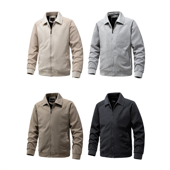 Men's Casual Zip-up Sweat Jacket with Structured Rib Sleeves Mune Fashion