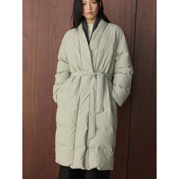 Women Longer quilted coat with kimono-like collar and oversized silhouette Mune Fashion