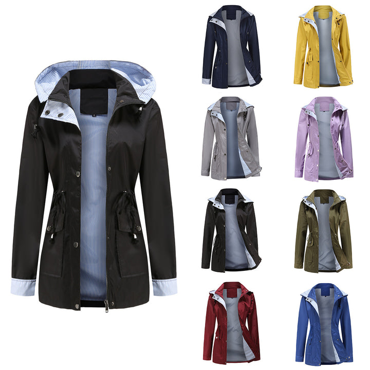 Women's lightweight waterproof rain jacket with hood and waist drawstring Mune Fashion