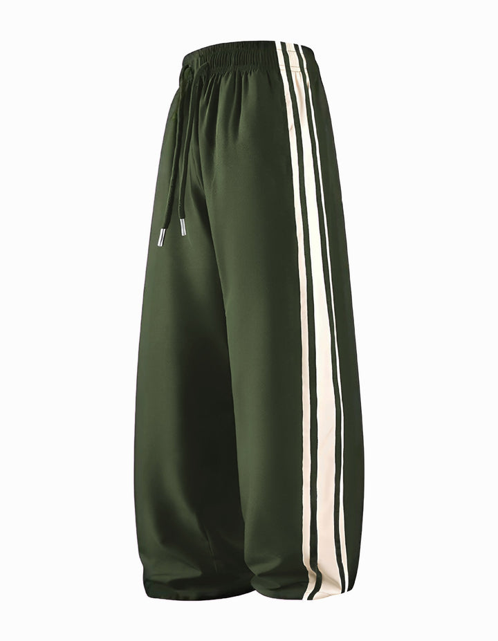 Women Wide Trackpants with Drawstring Waistband and Side Contrast Stripes Mune Fashion