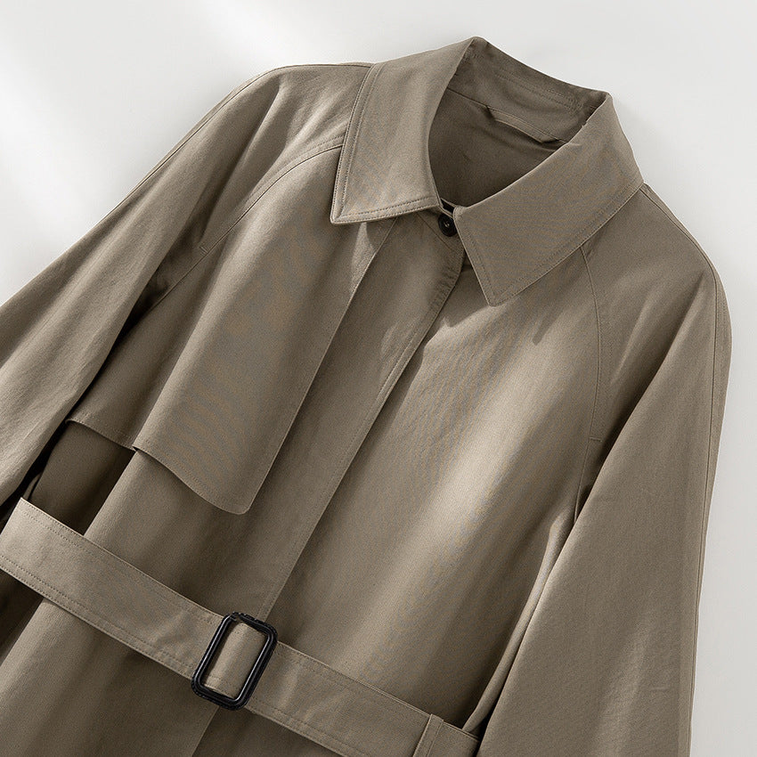 Women Classic Trench Coat with Belt and Storm Flap Mune Fashion