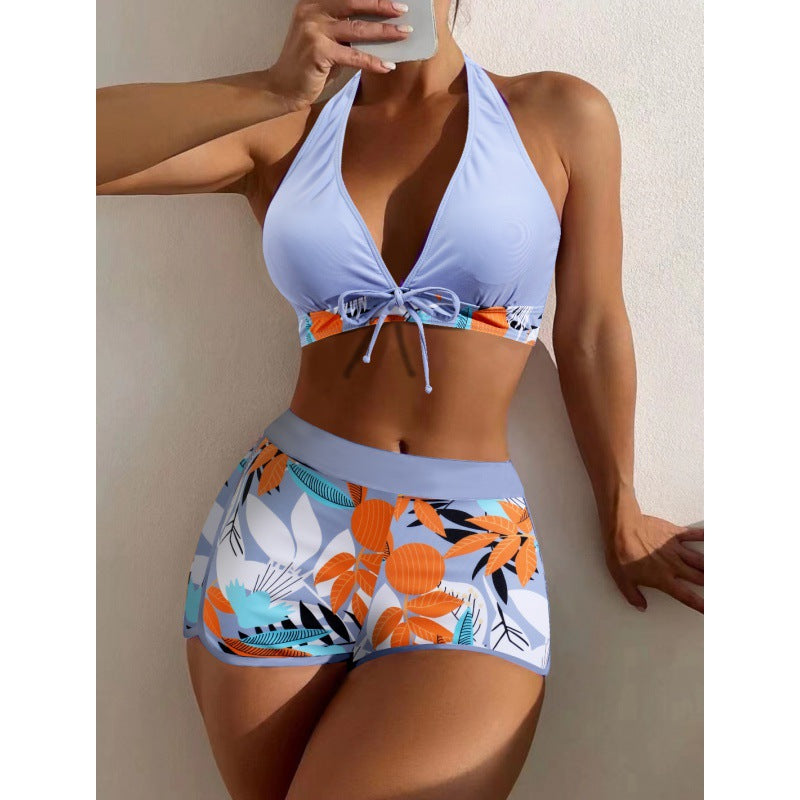 Women High-neck Bikini with Playful Floral Pattern Mune Fashion