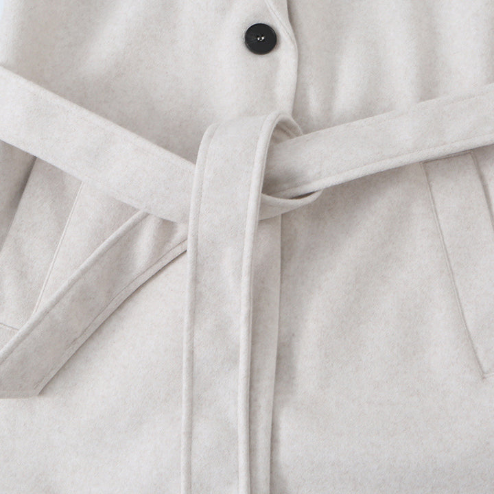Women's Midi-Length Wool Blend Coat with Shawl Collar and Tie Belt Mune Fashion
