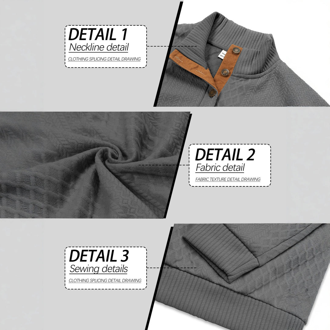 Men's noble button sweater in cable pattern with high stand-up collar and suede elbow patches Mune Fashion