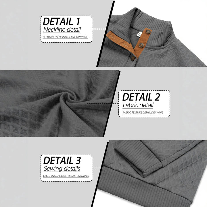 Men's noble button sweater in cable pattern with high stand-up collar and suede elbow patches Mune Fashion
