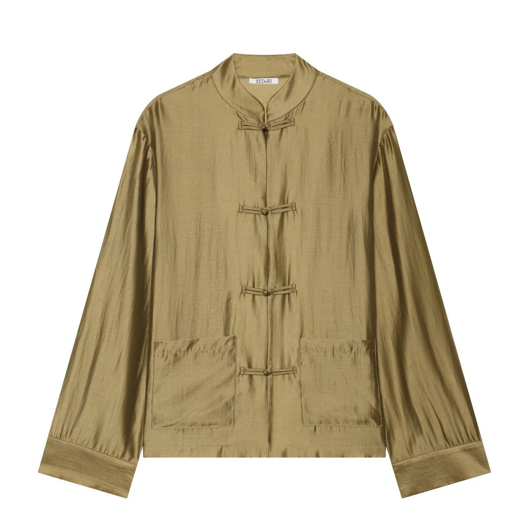 Women's Mandarin Collar Jacket with Chinese Knot Fastenings and Patch Pockets Mune Fashion