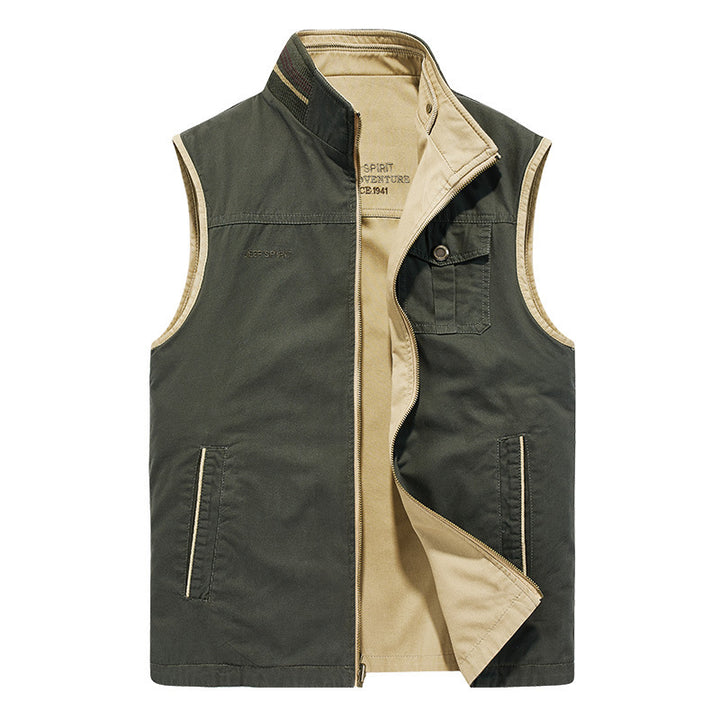 Men's Outdoor Canvas Vest with Reinforced Pockets, Stand Collar and Soft Cotton Lining Mune Fashion