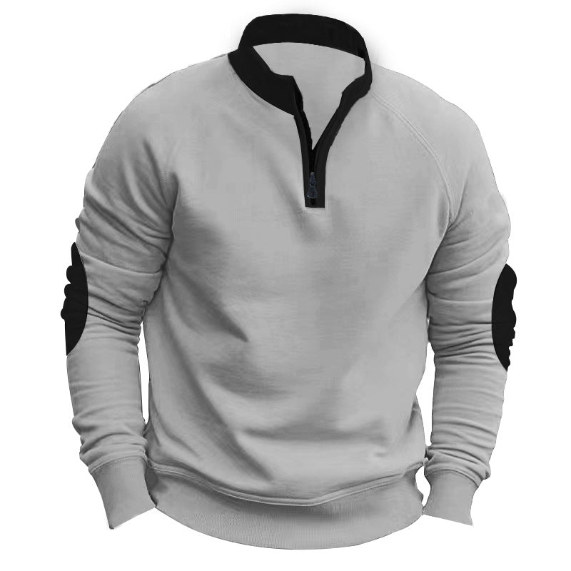 Men's raglan pullover with short zip, stand-up collar and ergonomic elbow panels Mune Fashion