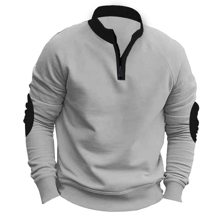 Men's raglan pullover with short zip, stand-up collar and ergonomic elbow panels Mune Fashion
