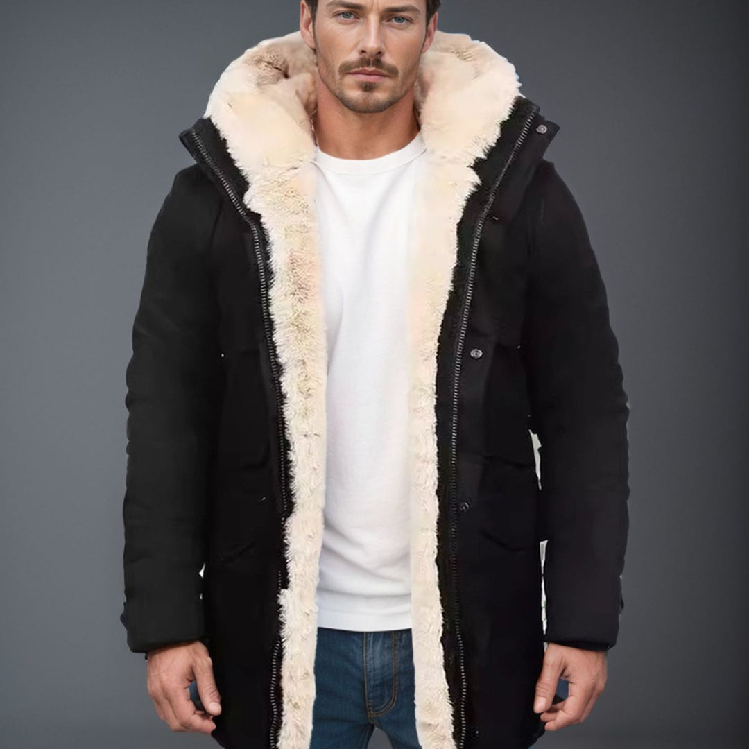 Men's parka in field style with teddy lining in hood, patch pockets and snap fastening Mune Fashion