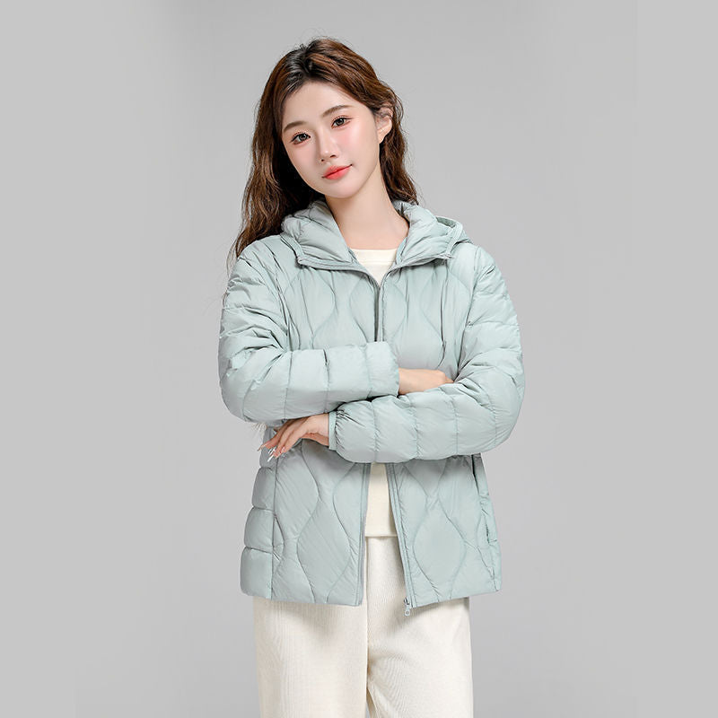 Women's Lightweight Quilted Hooded Jacket with Diamond Quilting and Thermal Insulation Mune Fashion