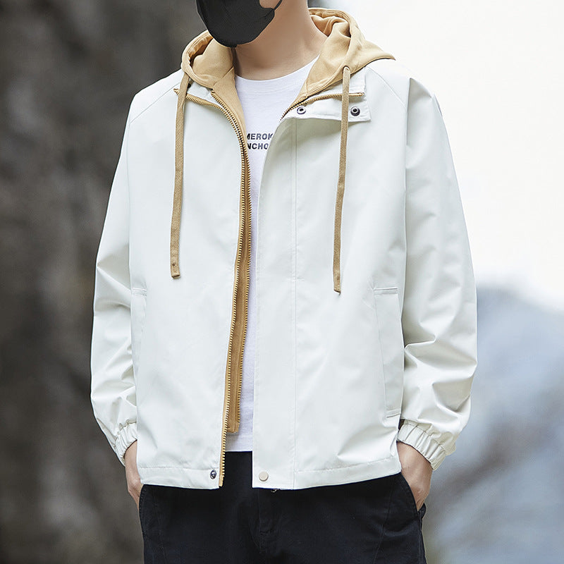Men's Lightweight Rain Jacket with Adjustable Hood Collar Mune Fashion