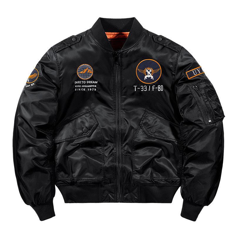 Men's aviator bomber jacket in military style with quilted thermal lining and shoulder patches Mune Fashion