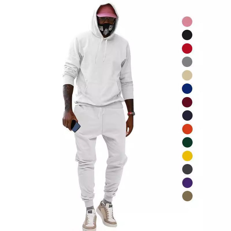 Men's casual hoodie and jogging set made of French Terry with kangaroo pocket, ribbed cuffs, and elastic drawstring waistband Mune Fashion