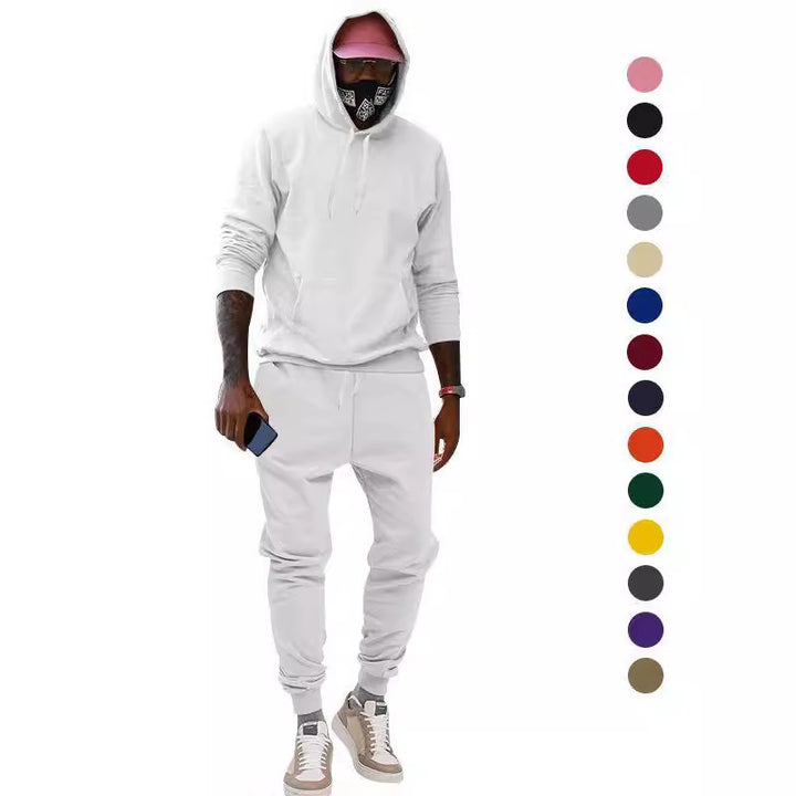 Men's casual hoodie and jogging set made of French Terry with kangaroo pocket, ribbed cuffs, and elastic drawstring waistband Mune Fashion