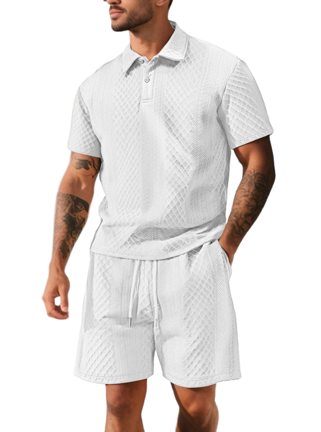 Men's structured polo shirt and bermuda shorts set made of quilted cotton blend Mune Fashion