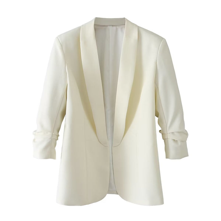 Women's unstructured longer blazer with shawl collar and roll-up sleeves Mune Fashion