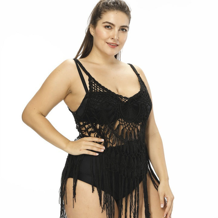 Women's crocheted beach poncho with fringes Mune Fashion