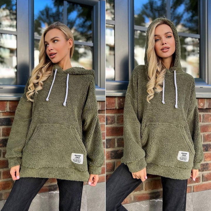 Women's Cozy Teddy Hoodie with Hood, Kangaroo Pocket and Oversized Cut Mune Fashion